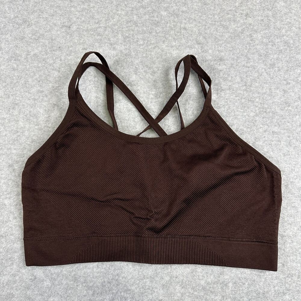 Ryka Sports Bra Womens XXL Brown Strappy Keyhole Cross Back Jacquard Ribbed Knit